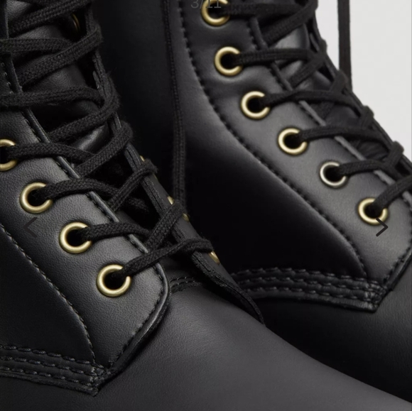 NEW Authentic Dr. Martens Felix 1460 Vegan 8 Eye Boots Black w/ Yellow Accents - Picture 6 of 9